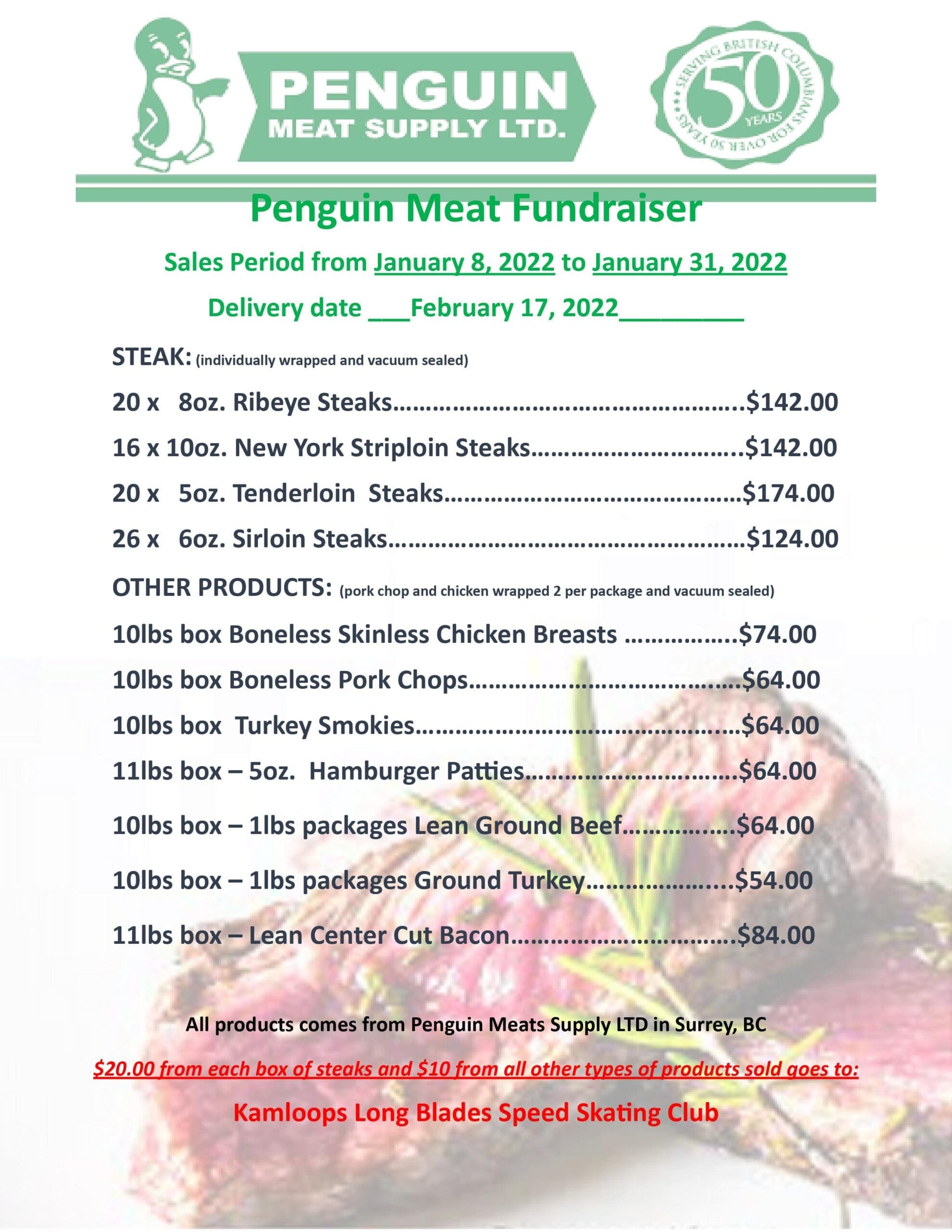 Winter 2022 Penguin Meats Fundraiser!